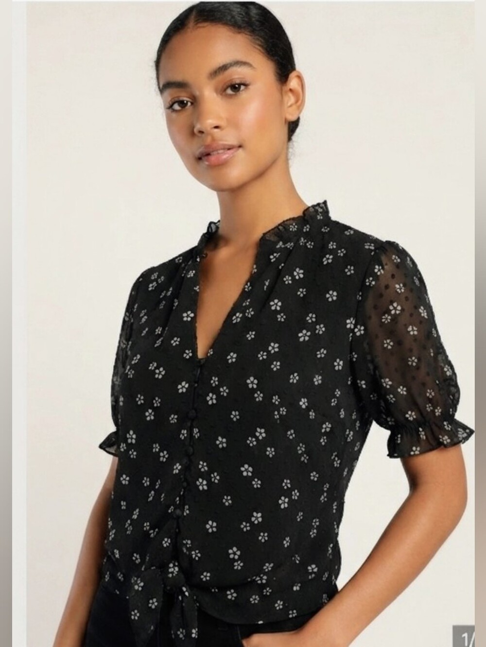 NWOT Tamara H. Black Lace Trim Women’s Top Size Small S